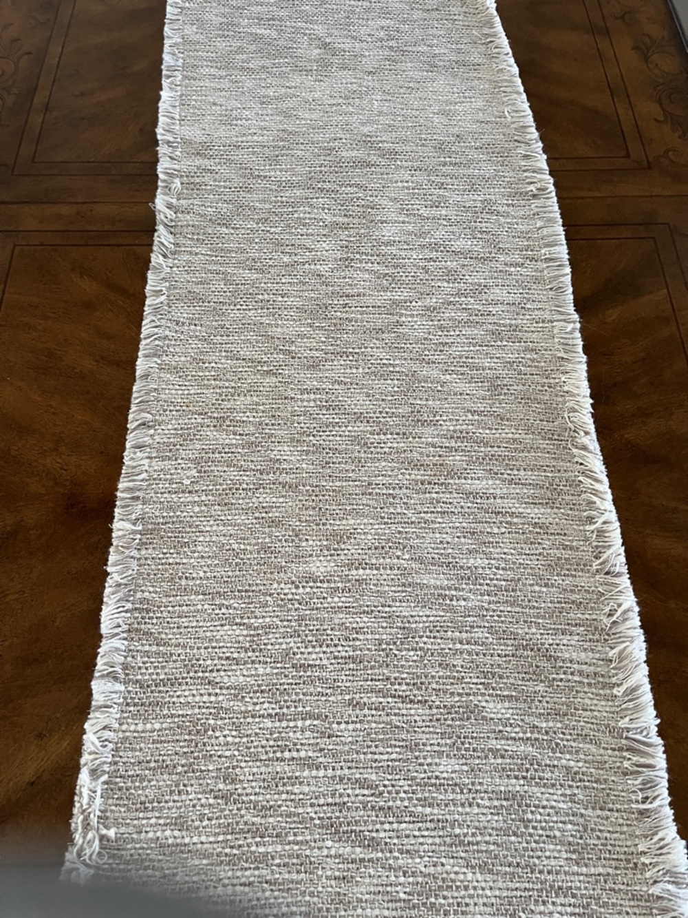 Neutral Woven Table Runner with Fringe - Natural Beige